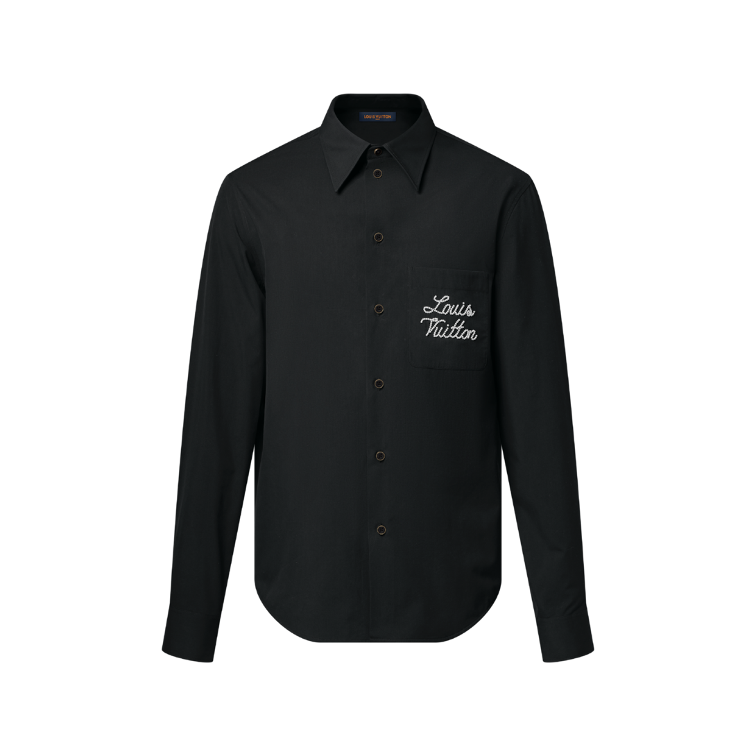 Embroidered Signature Long-Sleeved Shirt - Luxury Black | LOUIS